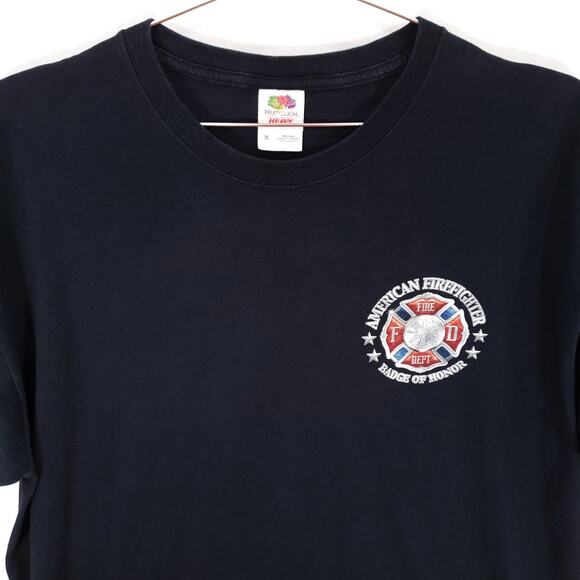 American Firefighter T Shirt Mens Extra Large Black Badge Of Honor Crew Neck Tee - Picture 4 of 7